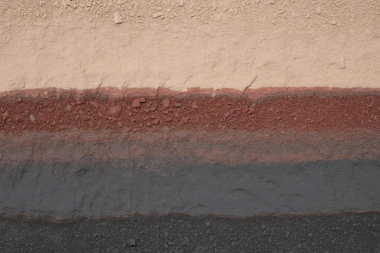 Geological strata cross-section showing distinct layers