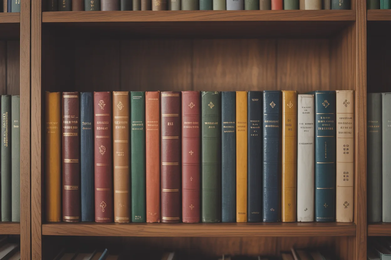 Vintage colorful bookshelf representing web 2.0 properties